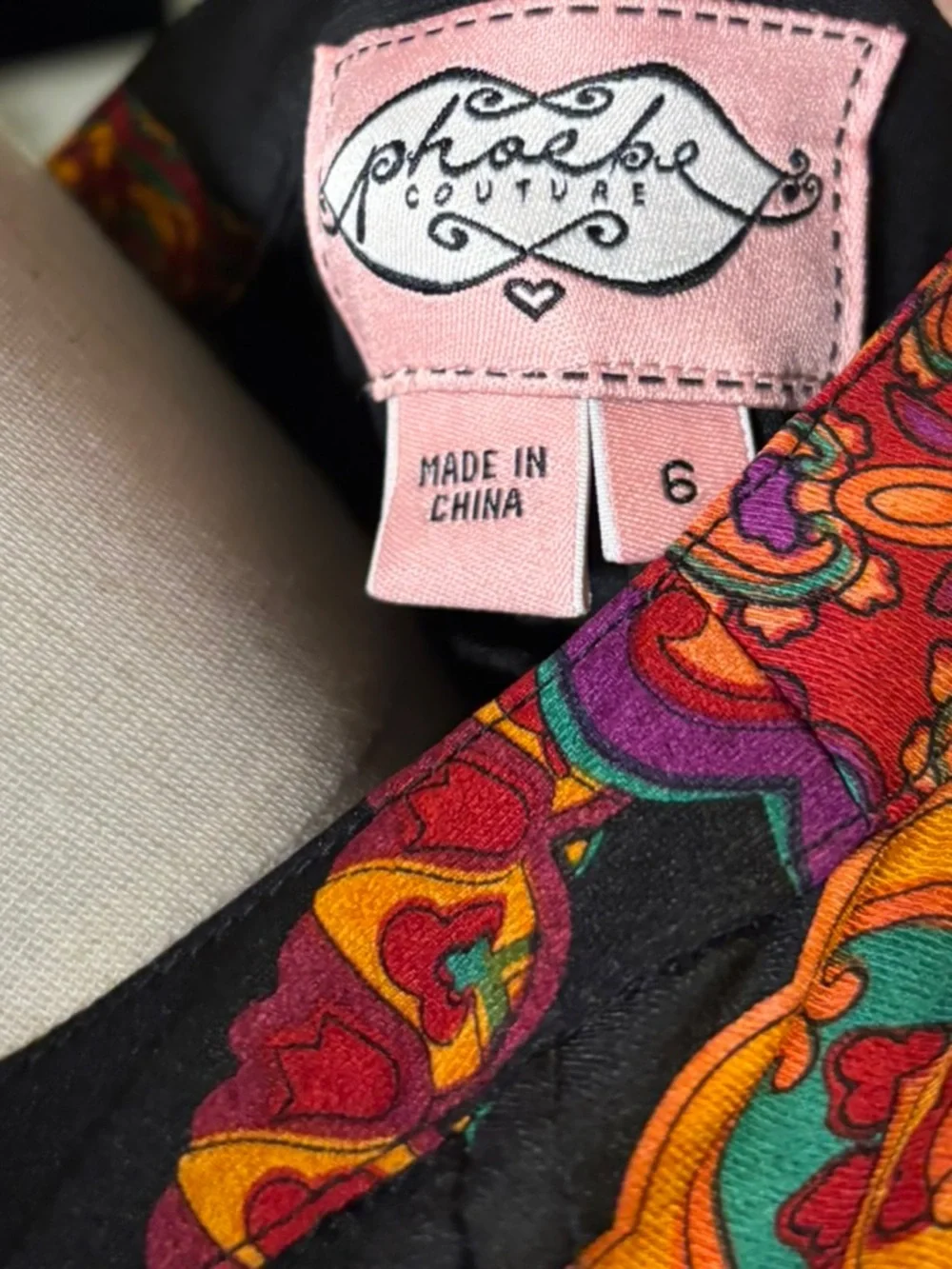 Phoebe Couture Black Long Sleeve Paisley Medallion Dress with Multicolor Accents - Picture 7 of 13